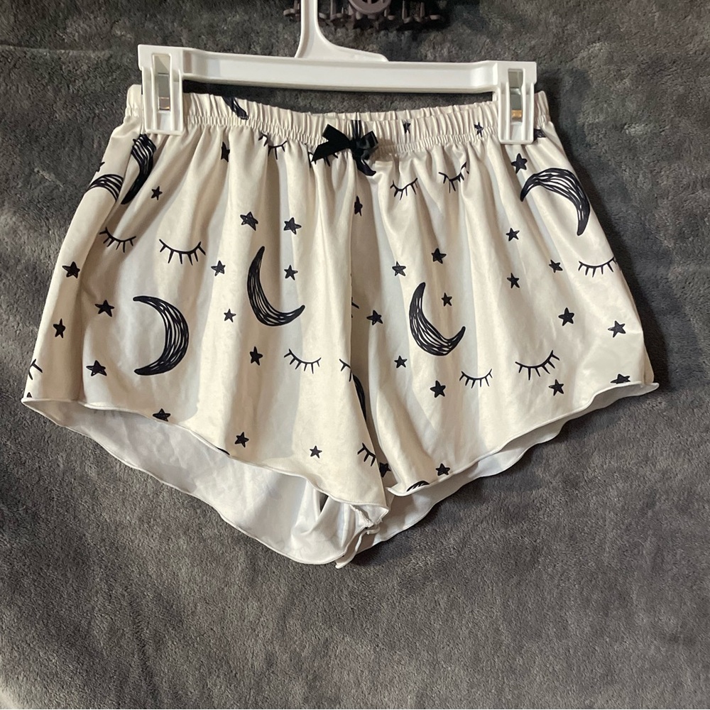 Cream and Black Moon Print Shorts Sleep Shorts